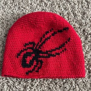 Spyder Fleece Lined Red Knit Beanie with Black Spider Design